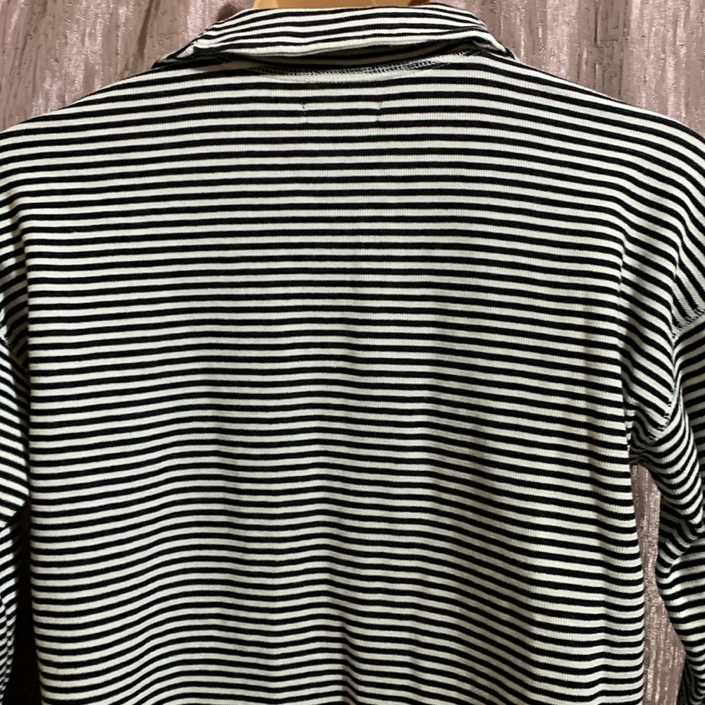 Chaps Top Sweater Sweatshirt Pullover 3/4 Zip Stretchy Black White Stripes M - Picture 9 of 13